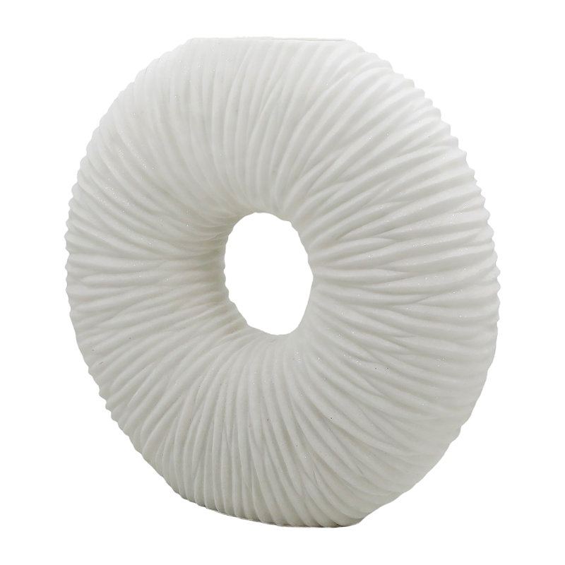 Elegant Circular Resin Vase for Living Room Table Decor - Donut Shaped Tall Flower Vase Accent Piece for Office or Home Display - 21", White