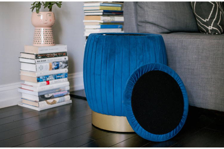 Blue Storage Ottoman with cover down
