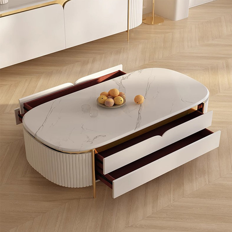 Élégante table basse à tiroir, Blanc, H 17,72 po x L 47,24 po x l 23,62 po, Blanc