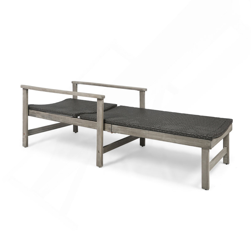Wood + Wicker Chaise Lounge, Gray