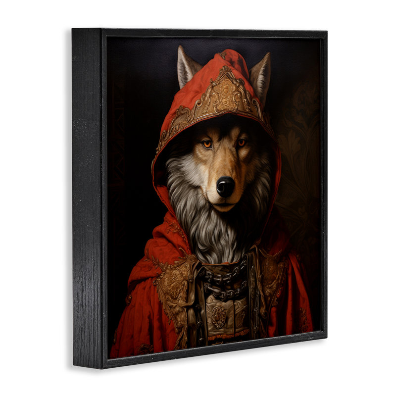 Loup avec giclée rouge, art numérique par Lazar Studio, H 12 po x l 12 po, Giclée encadrée noir minuit