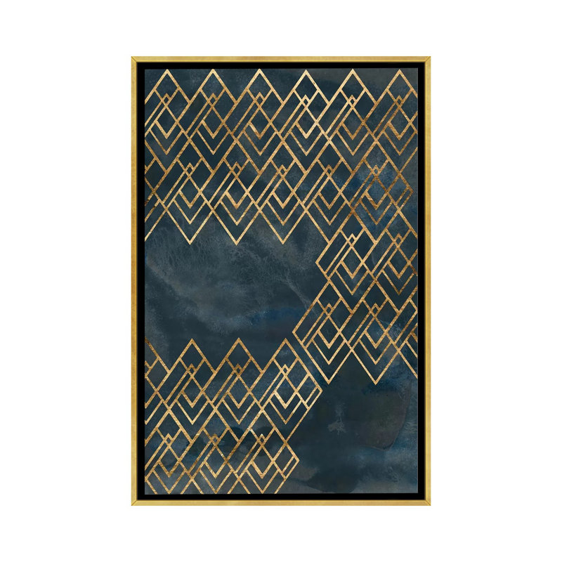 Reproduction d’art sur fond bleu « deco », H 26 po x l 18 po x P 1,5 po, Toile encadrée d'or