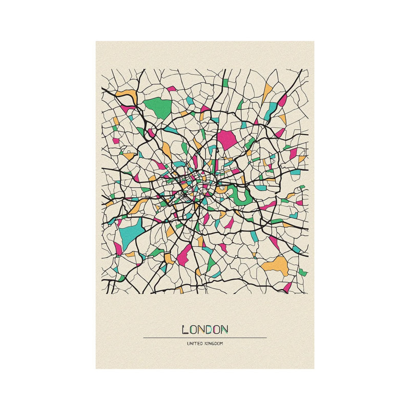 London, United Kingdom Map by Ayse Deniz Akerman - Wrapped Canvas Print, 20.32 cm H x 30.48 cm W