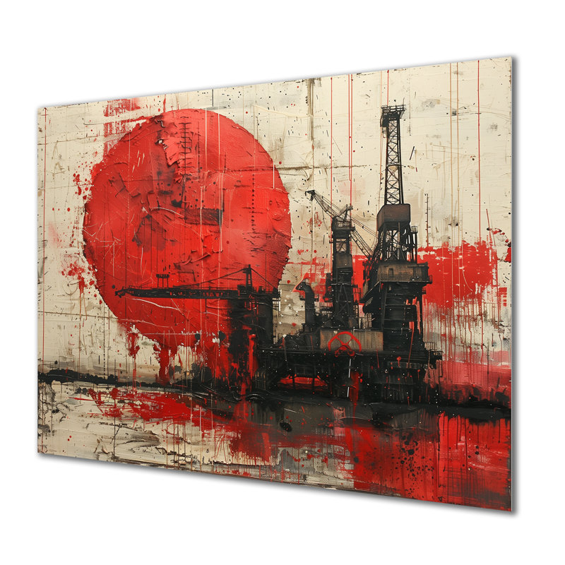Impression d'art mural rouge noir et pétrochimie, Métal métal, H 24 po x l 32 po x P 1 po