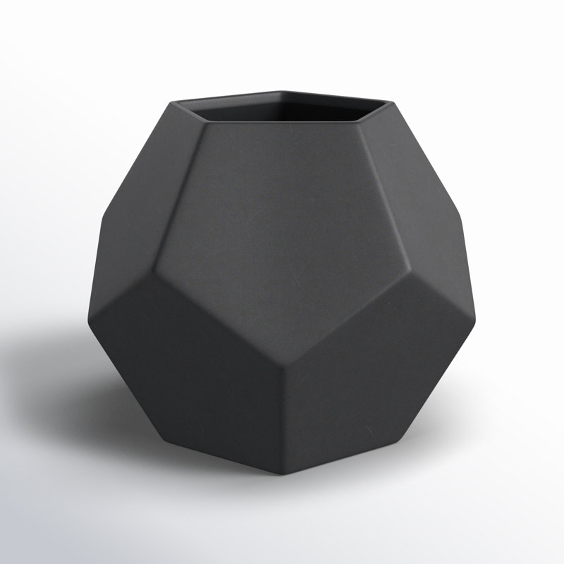 Barbla Faceted Vase, 6" H x 7" W x 7" D, Black