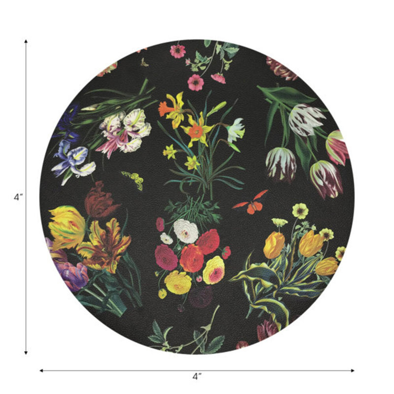Sous-verres ronds en cuir Flora Fauna, Noir