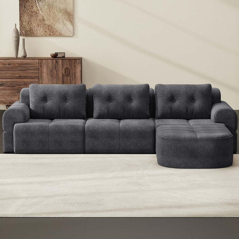 Canapé modulaire modulaire avec méridienne, conception tout confort en mousse, Vert noirci