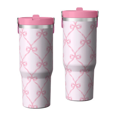 30 oz Tumbler  with Lid and handle  Stainless steel  Insulated tumblers  Cute water bottle with Flip(bow pattern)