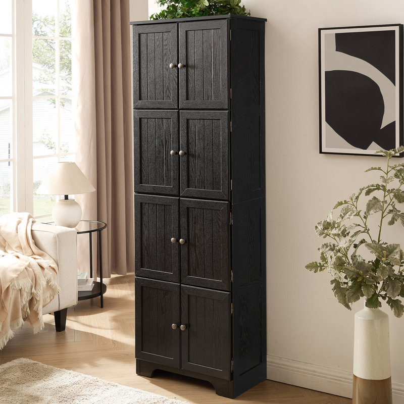 Armoire de rangement haute 72,4 "avec 8 portes et 4 tablettes, Noir