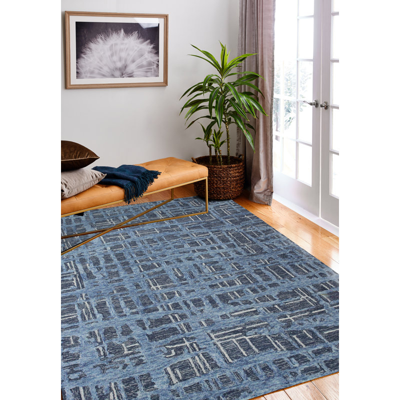 Handmade Blue Wool Tufted Rectangular Area Rug 4' x 6'