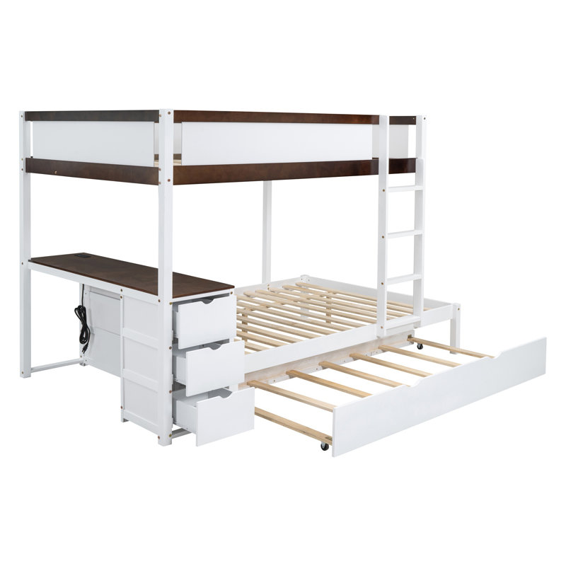 Bunk Bed with Twin Trundle, Storage Drawers & Desk – Space-Saving Kids & Teens Bedroom Furniture, Full Over Full