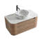 Meuble-lavabo élégant et incurvé avec rangement à fermeture en douceur et porte-serviettes intégré