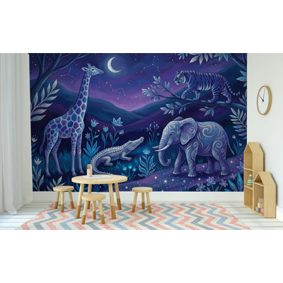 Mur de nuit avec constellations d'animaux fantaisistes