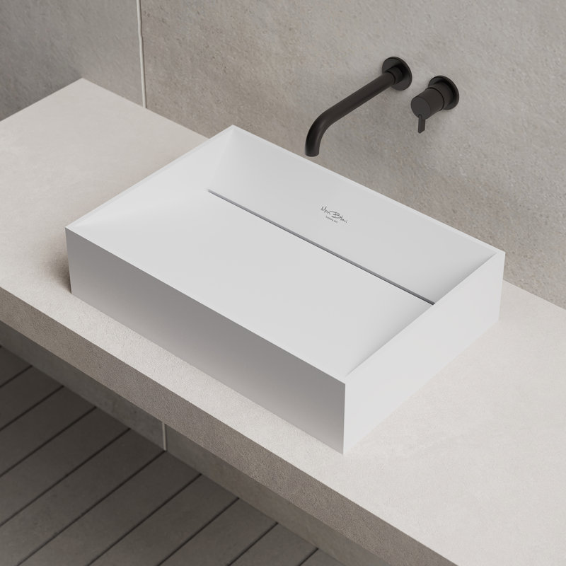 MonBlari 24 X 14" Solid Surface Bathroom Vessel Sink Matte White, Matte White, 4"