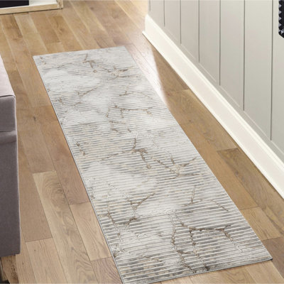Tapis de couloir gris doux et élégant avec des motifs abstraits pour les salons faits à la machine
