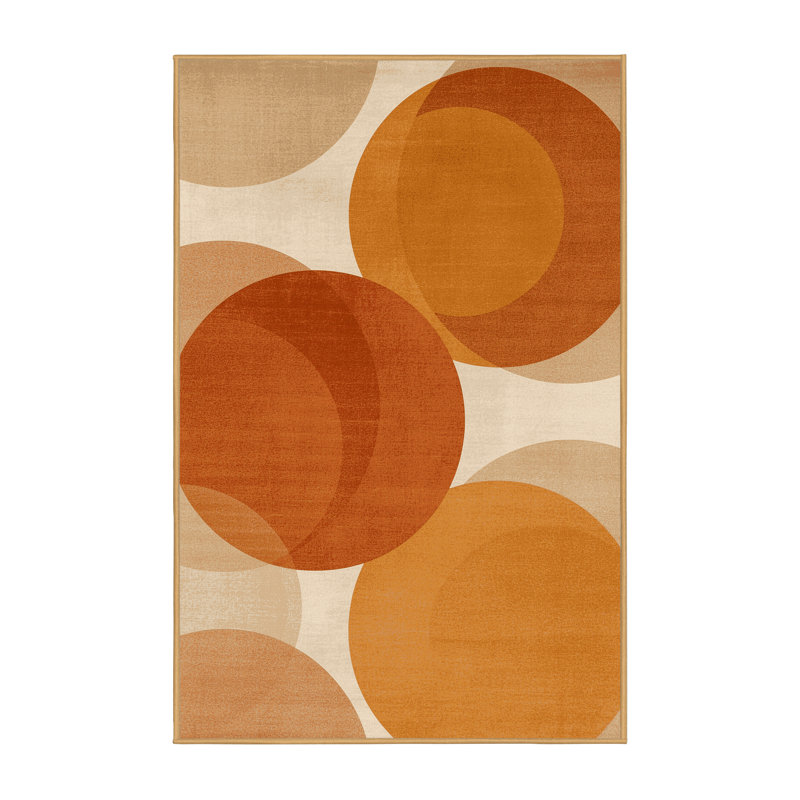Tapis orange moelleux et moderne doux et moelleux Paramus - reliure brun clair, 2 x 5