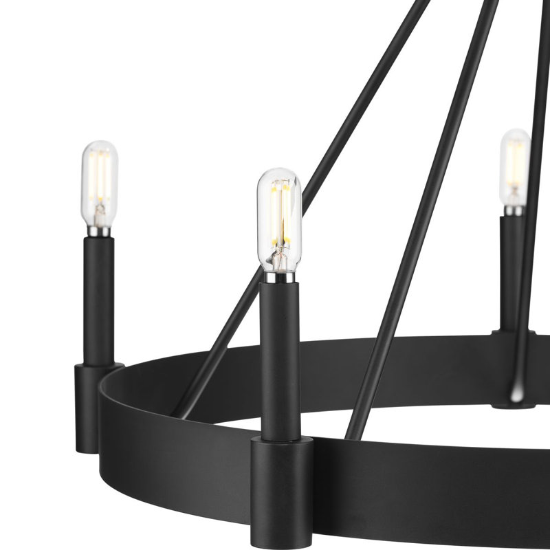 8 - Light Dimmable Wagon Wheel Chandelier, Matte Black