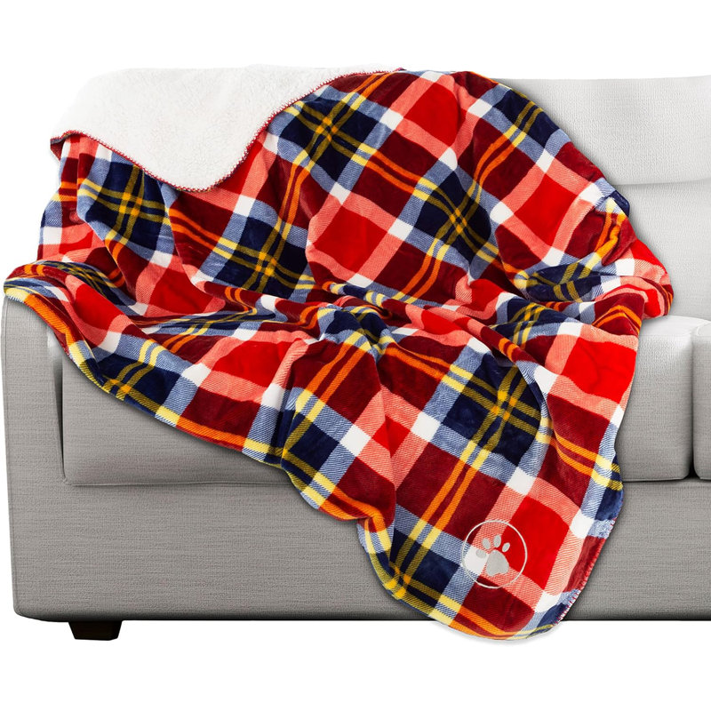 Couverture imperméable pour chien, pour lit, lit ou voiture PETPAKER, 60 po x 50 po, Motif écossais rouge / patte brodée
