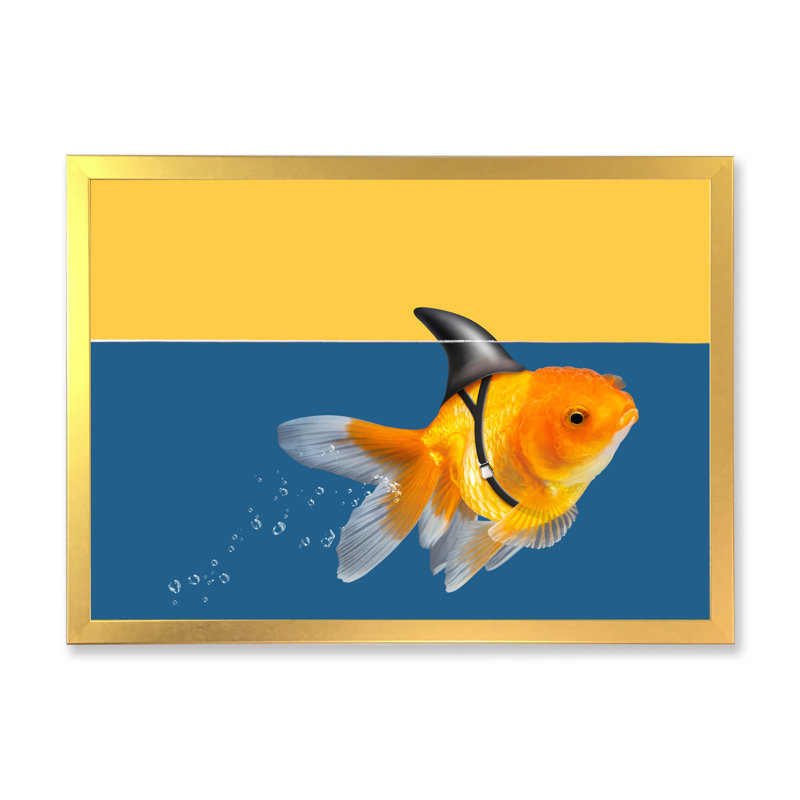 " Goldfish Shark Swimming ", Gold Picture Frame, 12" H x 20" W x 1" D