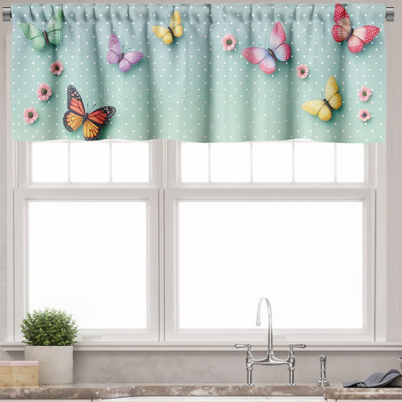 Almond Green Butterfly Satin Rod Pocket Valance