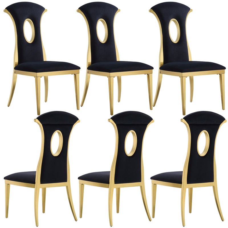 Black And Gold Dining Chairs With Open Back, 6, Black/Gold