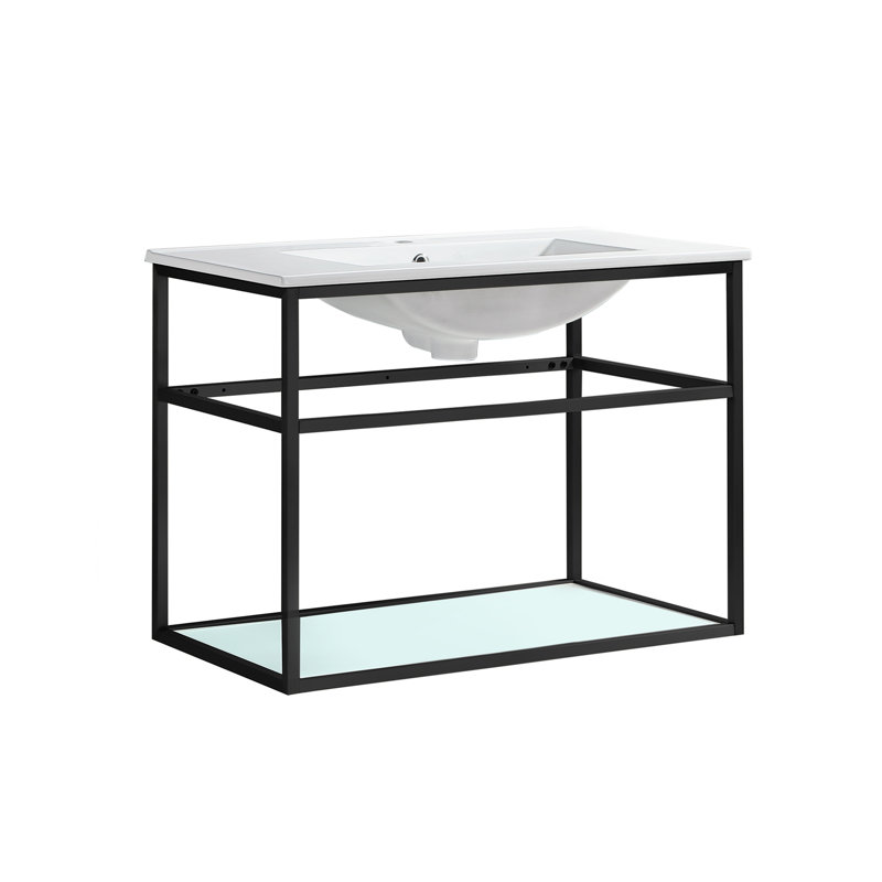 Ensemble de meuble-lavabo simple 30 po avec tablette ouverte Pierre, Noir mat