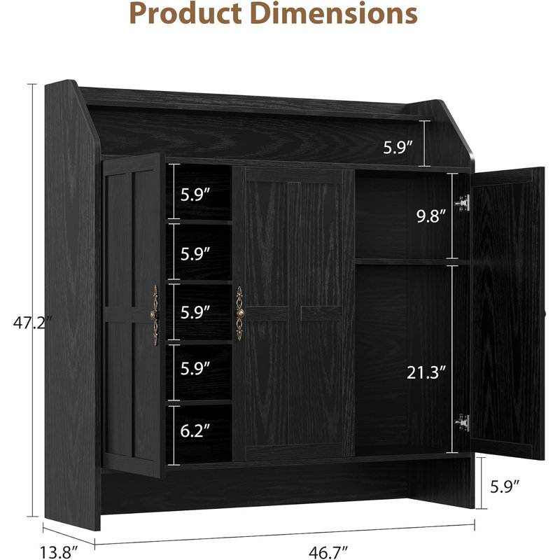Armoire de rangement pour chaussures Farmhouse, H 47,2 po x l 46,7 po x P 13,8 po, Noir