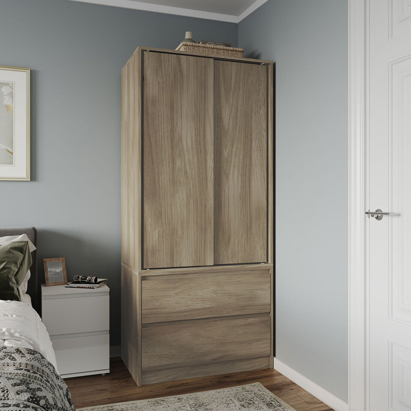 Solid Wood Wardrobe, Oak/Oak