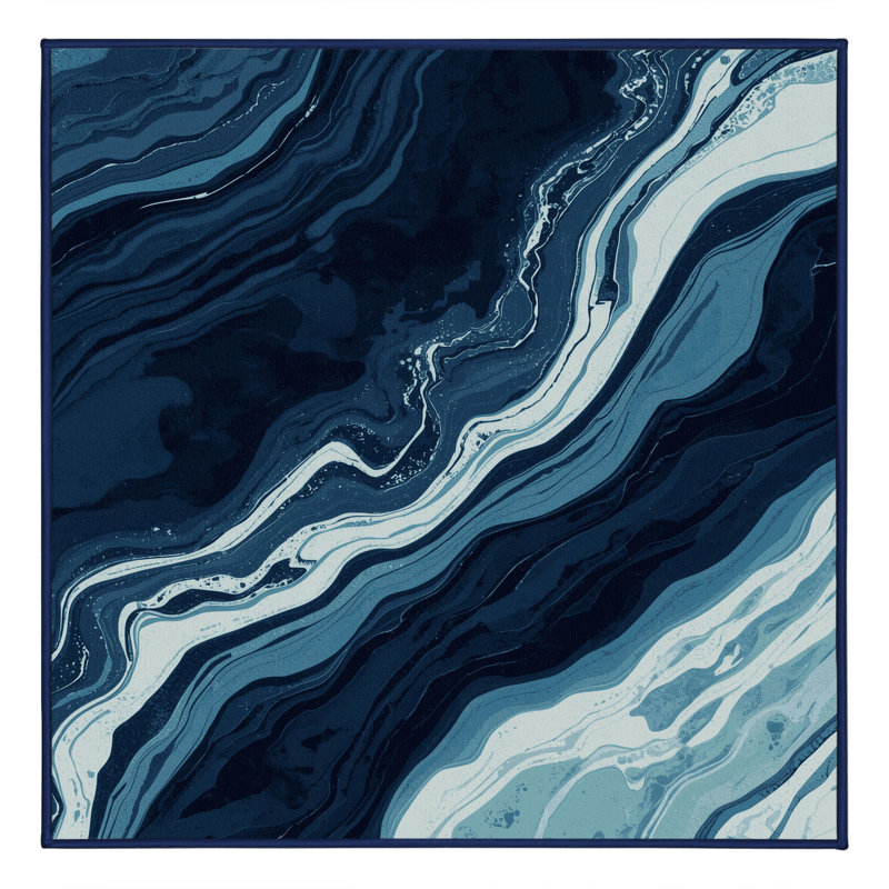 Tapis bleu moelleux moelleux et luxueux Earl, Carré 8 pi