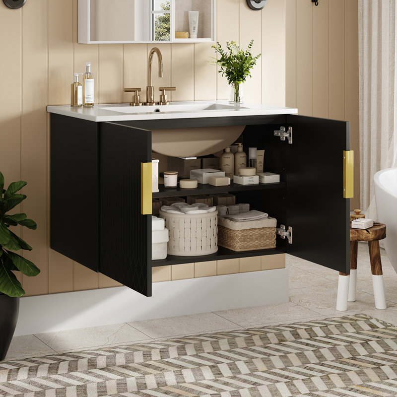 Ensemble de meuble-lavabo avec lavabo en céramique, Noir