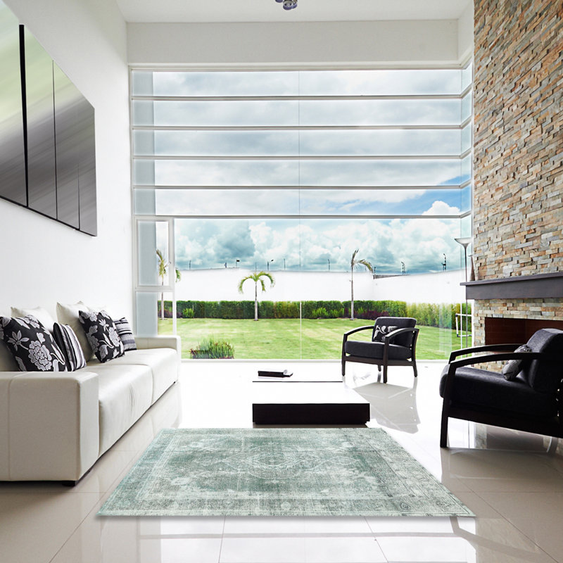 Tapis contemporain vert mer, Carré 5 pi