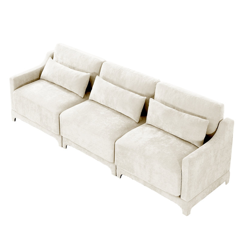 Canapé en chenille moderne, 4, H 32,6 po x l 141,7 po x P 33 po, Blanc