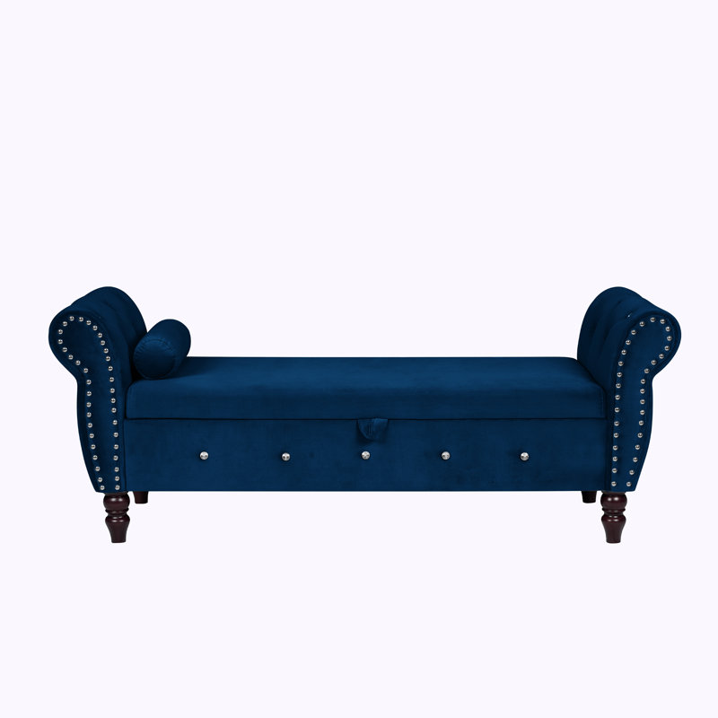 Banc de rangement en velours Larain, Bleu