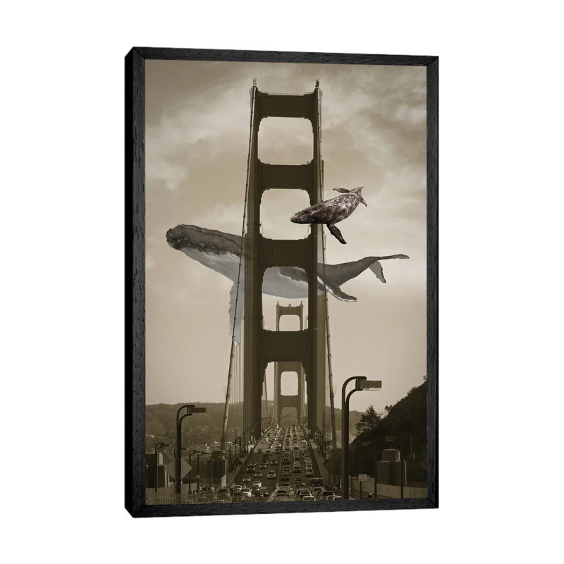 Whale Watching From The Golden Gate Birdge by David Loblaw - Print on Canvas, 101.6 cm H x 66.04 cm W, Black Framed