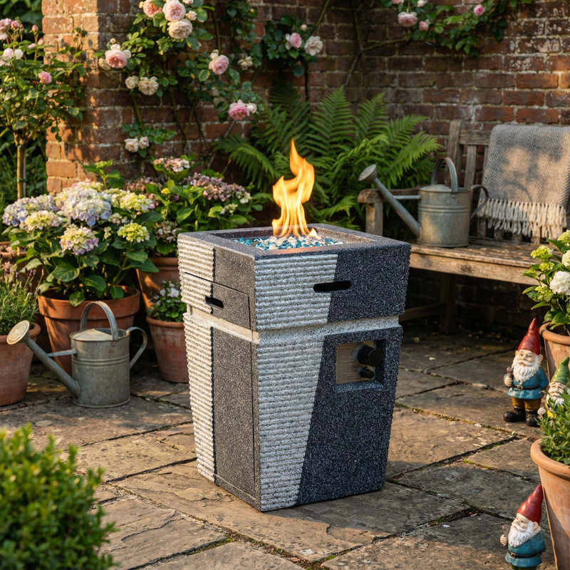 Avri 29'' H x 19.7" W Modern Square Concrete Outdoor Fire Pit Column with Glass Rocks