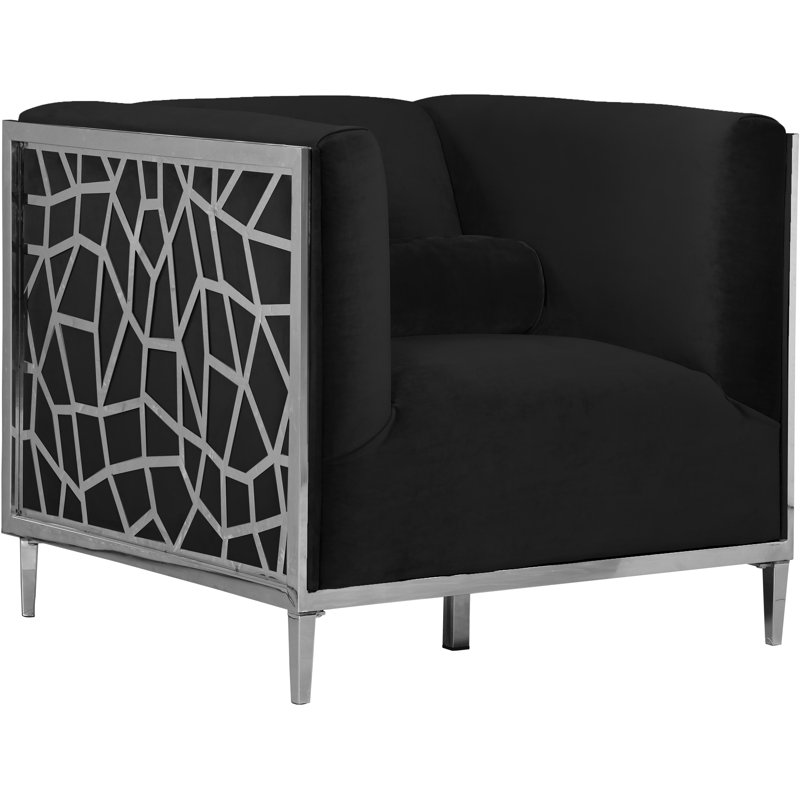 Fauteuil large en velours 35 po Sansa, Velours noir