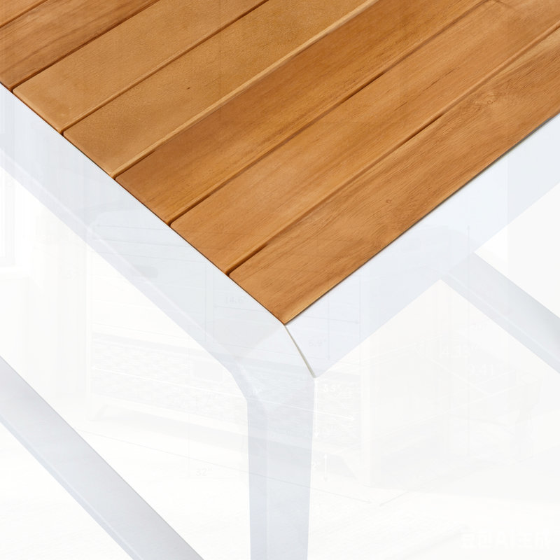 Ensemble de chaises longues réglables pour l'extérieur à 5 positions avec coussin crème et table d'appoint, chaise longue inclinable pour patio avec détails en bois de teck