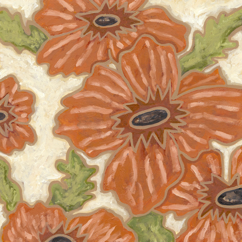 Persimmon Floral IV by Karen Deans - Wrapped Canvas Painting, 30cm H x 30cm W
