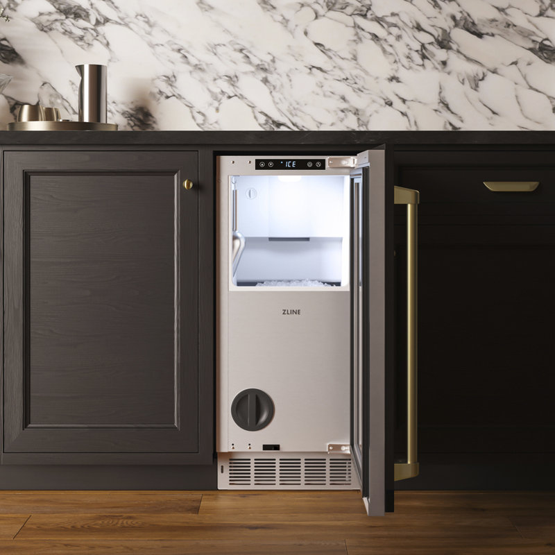 ZLINE Autograph Edition 15 in. Touchstone Nugget Ice Maker with Panel-Ready Door and Bronze Handle, Stainless Steel