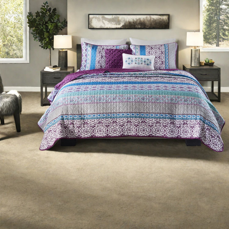Ensemble de literie réversible en coton, style bohème avec coussins décoratifs, grand