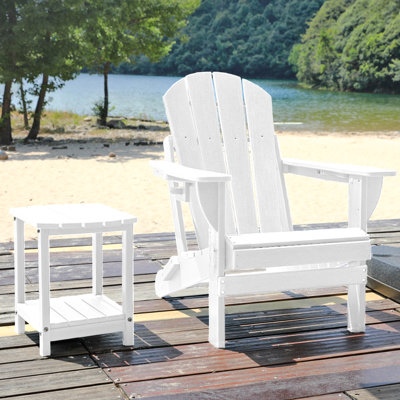 Outdoor Adirondack Chair and Side Table Set with Cup Holder, Weather-Resistant HDPE Construction（Set of 2）