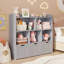 Bibliothèque pour enfants et armoire de rangement pour jouets, cloison ouverte à deux couches, trois tiroirs avec poulies, structure en bois sécuritaire, imperméable et facile d'entretien, gris-530676884