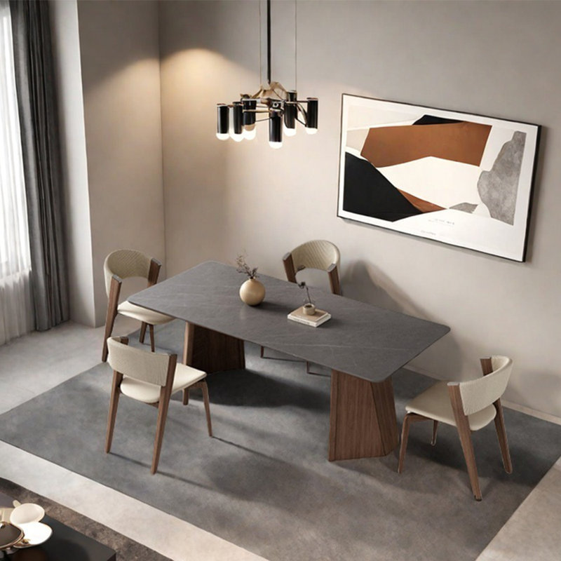 Sintered stone oak unique dining table set, 29.53”H x 70.87”L x 31.5”W