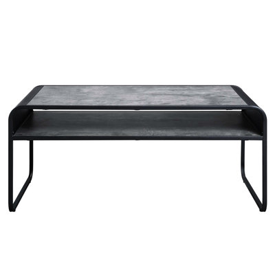 Metal Frame Coffee Table With Concrete Gray Finish, Open Shelf And Kd Structure For Primary Living Space Design Frame, Grey Storage Curved Edges
