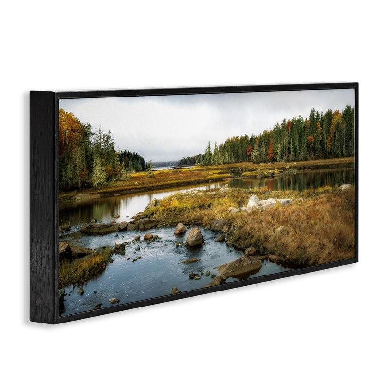 Giclée encadrée, vue de rivière à marée basse, design par D. Burt, H 13 po x l 30 po, Giclée encadrée noir minuit