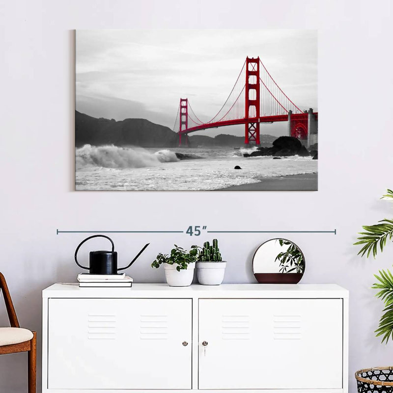 Impression sur toile Golden Gate Bridge Beach, L 26 po x H 39 po