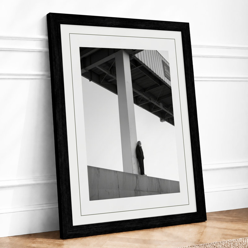 Figure Under Bridge Industrial - Framed Print, Black, A4 - 29.7 x 21.0 cm