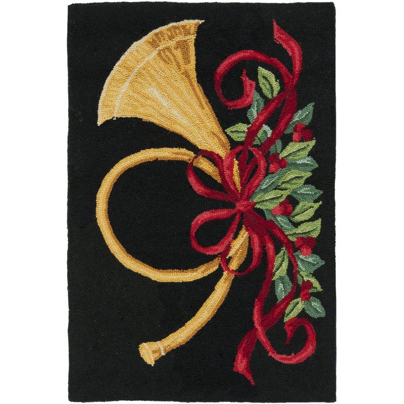 Tapis noir en laine crocheté à la main Encratis, Rectangle 2 pi 6 po x 5 pi