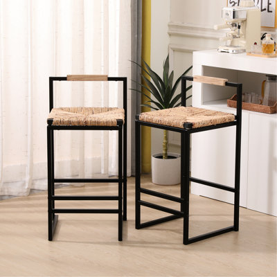 Lot de 2 chaises de salle à manger tressées en jacinthe d'eau avec dossier - Élégantes pour la cuisine et le bureau 42 cm L x 38 cm l x 80 cm H 2 tabourets de bar hauteur comptoir pour salle de bain