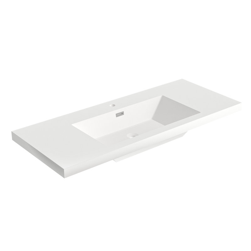 Lavabo de salle de bain simple rectangulaire en résine l 48 po x P 19,48 po avec trop-plein